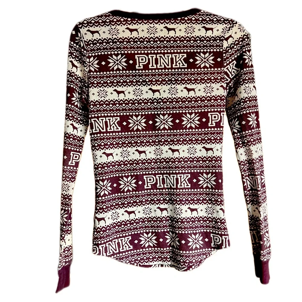 PINK VS Thermal Sleep Holiday Pajama Shirt Size Small - Picture 2 of 4